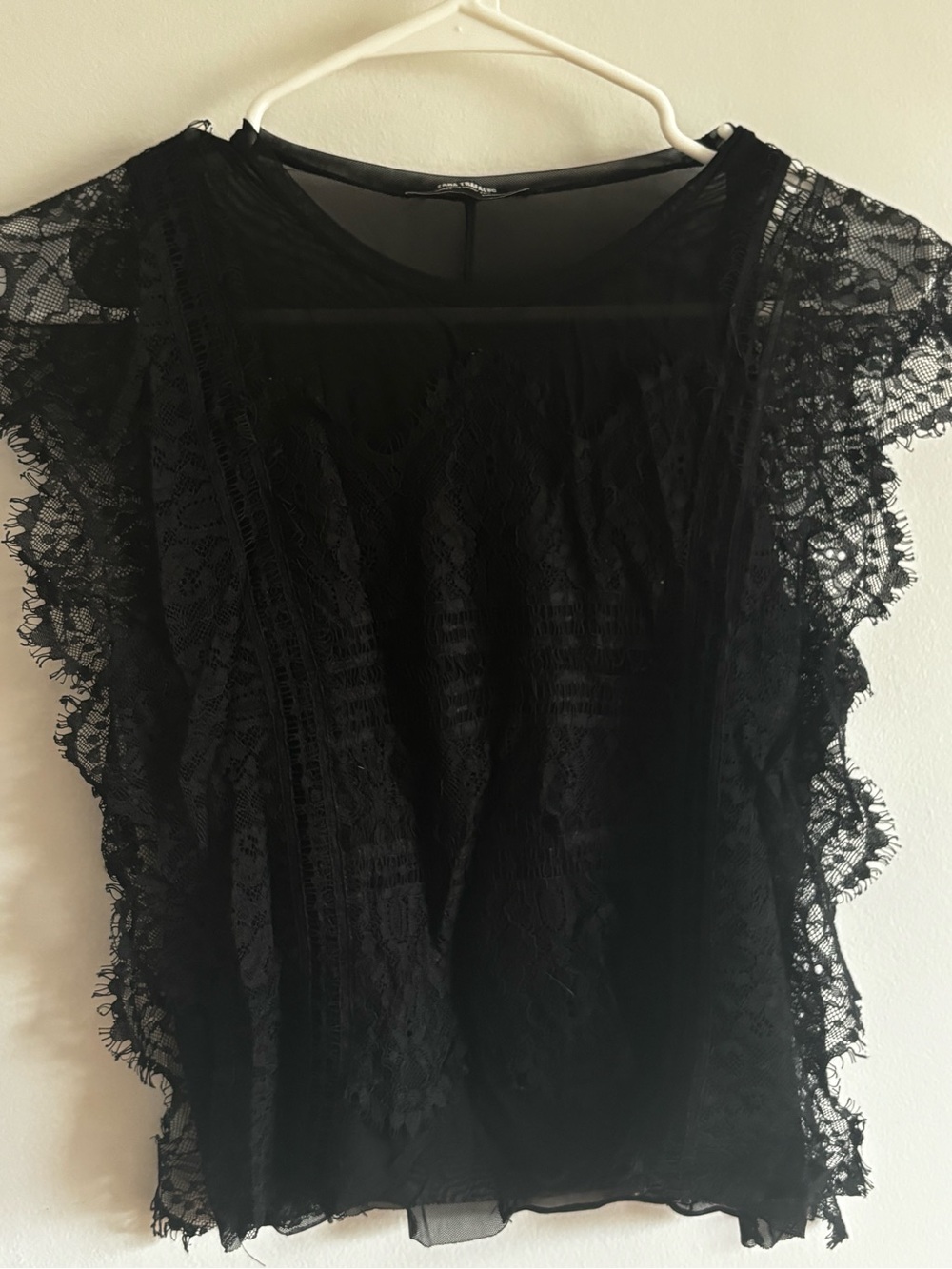 Black Lace Flutter Sleeve Women's Top